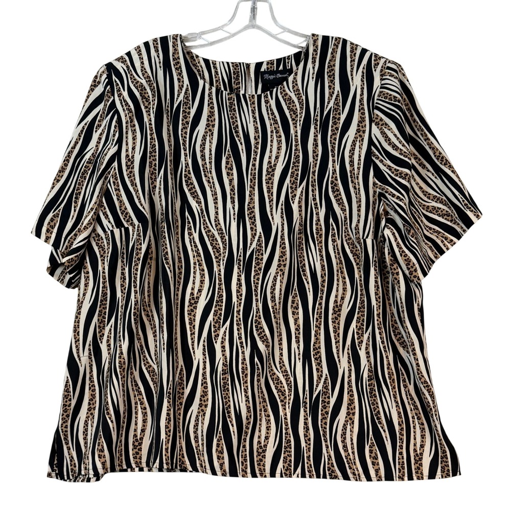 Maggie‎ Barnes Womens 2X Animal Print Blouse Zebra Leopard Mixed Print S/S Chic